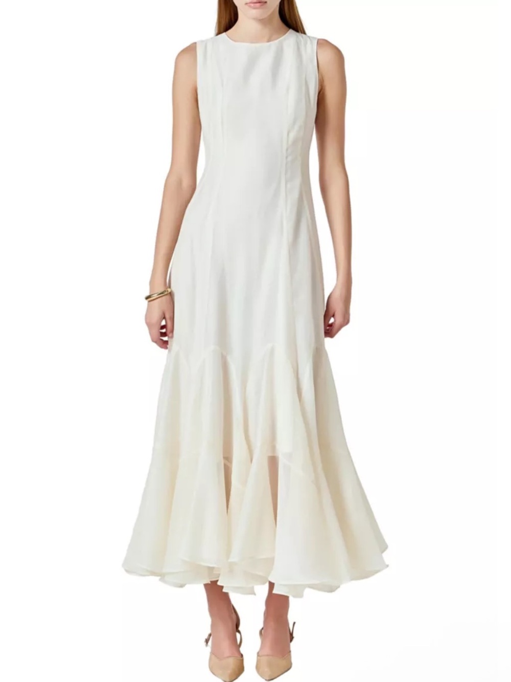 Endless Rose Godet Detail Maxi Sleeveless Dress In Natural Cream size Medium NEW